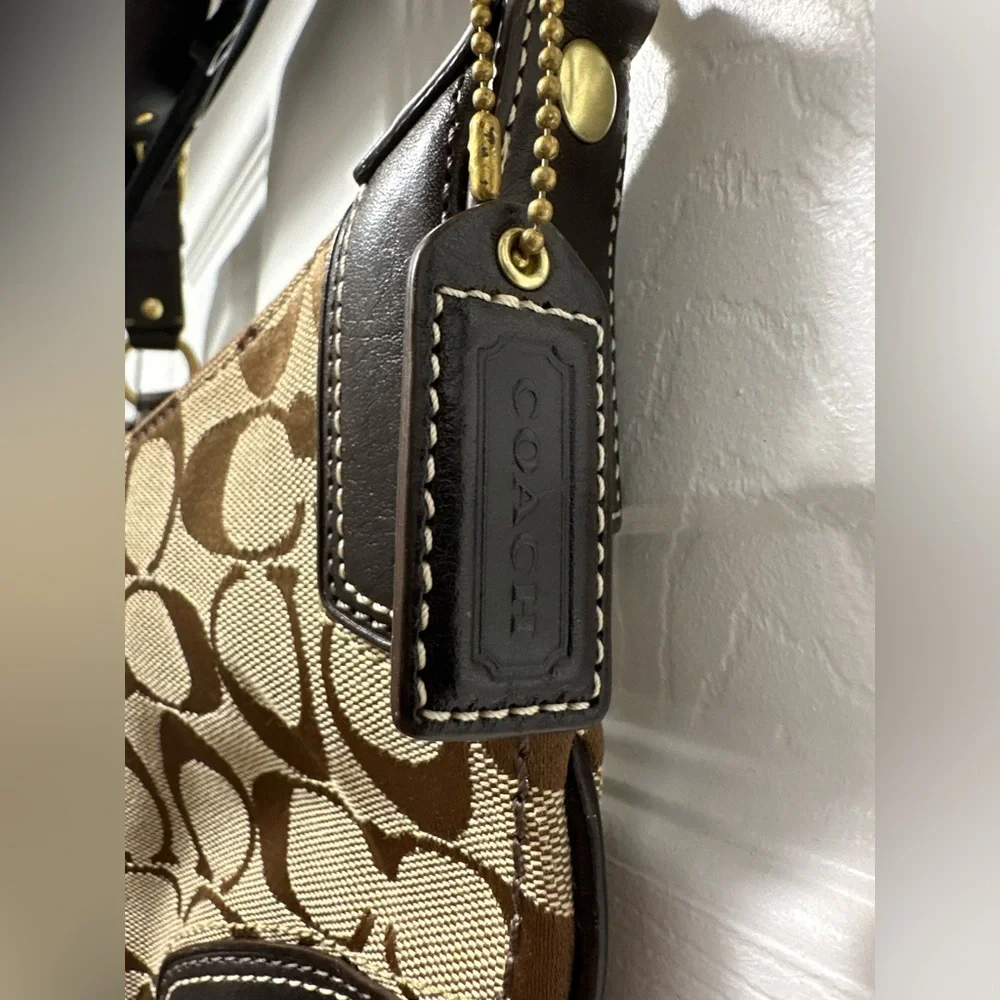 Coach Vintage Y2K Brown Signature Hobo Demi with Leather Corners H0768-11371